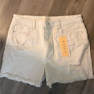 Risen Women's Cream Distressed Jean Shorts